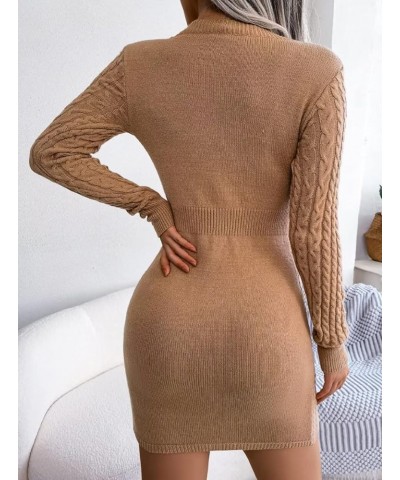 Women Bodycon Sweater Dress Mini Slim Cut Out Sexy Fall Long Sleeve Knit Short Sexy Dresses Jumper Pullover Khaki $18.00 Dresses