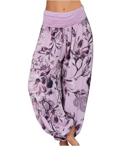 Casual Pants for Women,Women Casual Plus Size Print Elastic Waist Straight Loose Haren Long Pants 1-purple $9.97 Pants