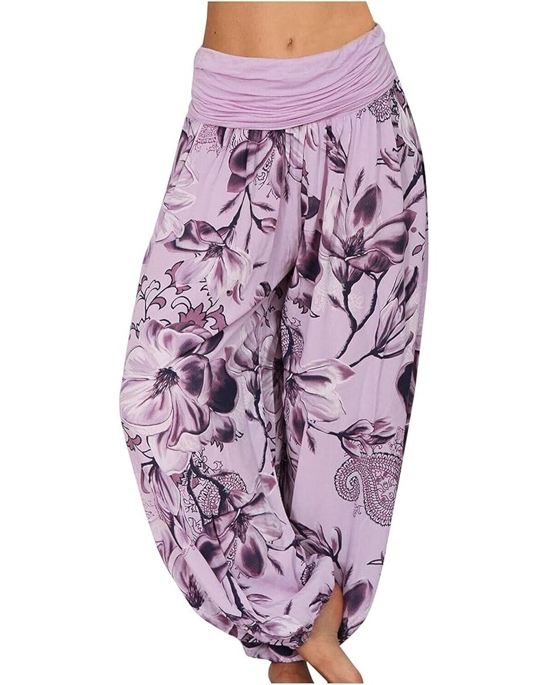 Casual Pants for Women,Women Casual Plus Size Print Elastic Waist Straight Loose Haren Long Pants 1-purple $9.97 Pants