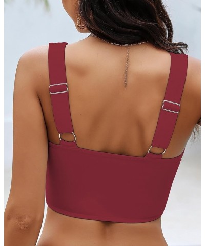 Bikini Tops for Women Cropped Tankini Tops Beach Padded Knot Twist Cut Out Adjustable Tank Swimwear Top Only Wine Red $12.71 ...