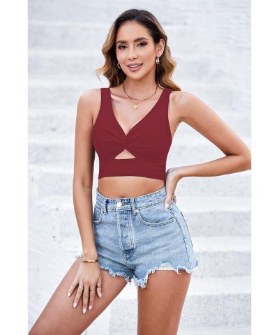 Bikini Tops for Women Cropped Tankini Tops Beach Padded Knot Twist Cut Out Adjustable Tank Swimwear Top Only Wine Red $12.71 ...