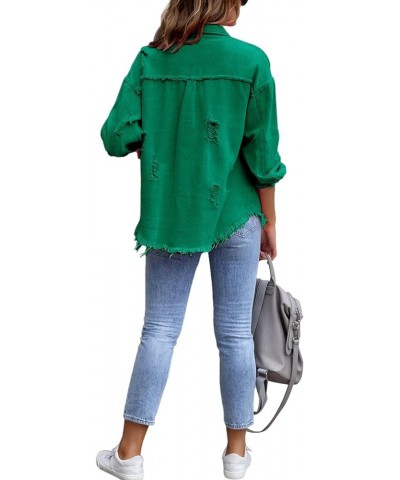 Jean Jacket Womens Denim Jacket Oversized Long Sleeve Denim Shacket Ripped Distressed Coat Green $8.69 Jackets