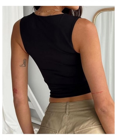 Women's Sexy Sleeveless Crop Top Seamless Knitting Square Neck Trendy Basics Tank Top Black $11.87 Tanks