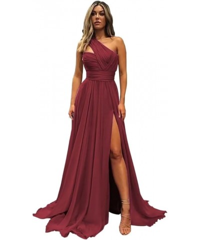 One Shoulder Bridesmaid Dresses for Women 2024 Long Pleated Chiffon Formal Evening Dresses with Slit Desert Rose $22.55 Dresses