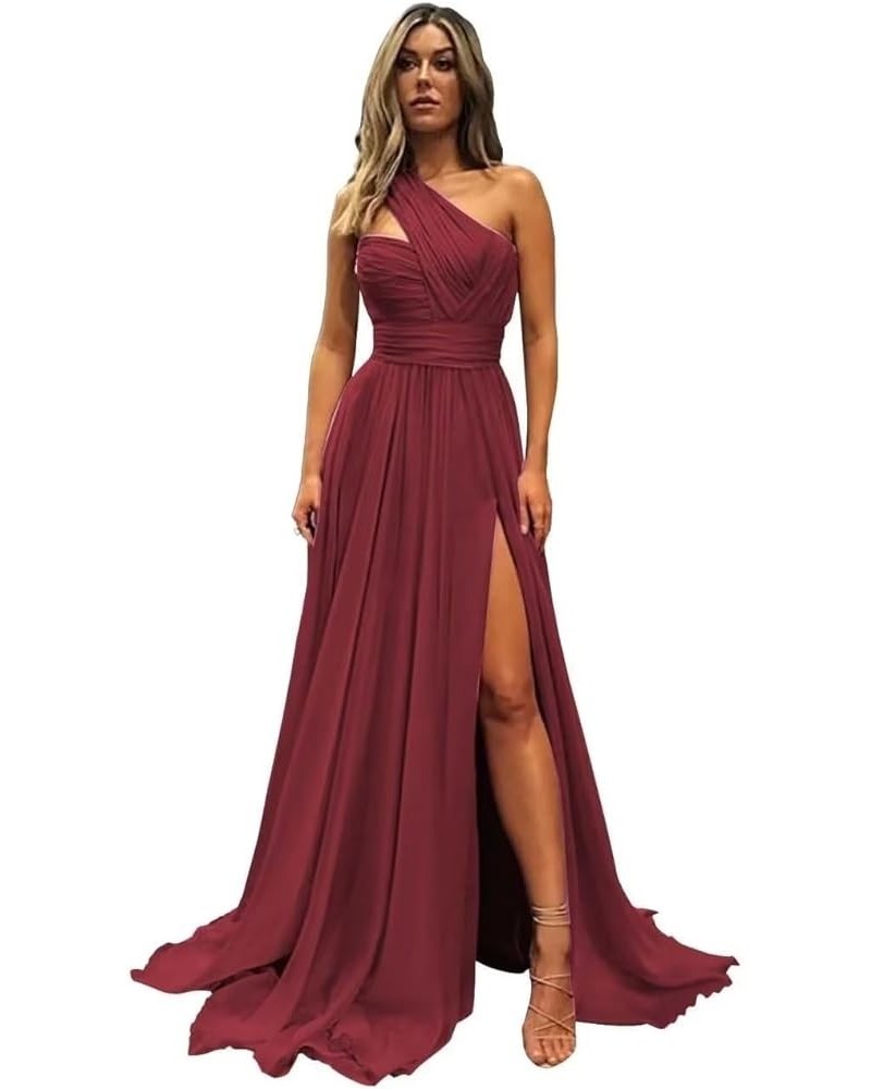 One Shoulder Bridesmaid Dresses for Women 2024 Long Pleated Chiffon Formal Evening Dresses with Slit Desert Rose $22.55 Dresses