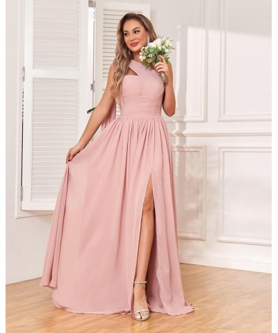 One Shoulder Bridesmaid Dresses for Women 2024 Long Pleated Chiffon Formal Evening Dresses with Slit Desert Rose $22.55 Dresses