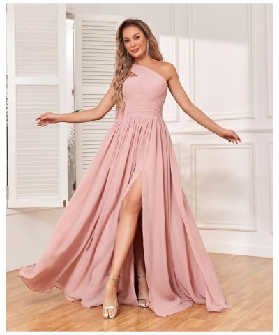 One Shoulder Bridesmaid Dresses for Women 2024 Long Pleated Chiffon Formal Evening Dresses with Slit Desert Rose $22.55 Dresses