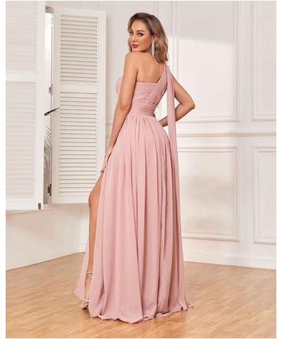 One Shoulder Bridesmaid Dresses for Women 2024 Long Pleated Chiffon Formal Evening Dresses with Slit Desert Rose $22.55 Dresses