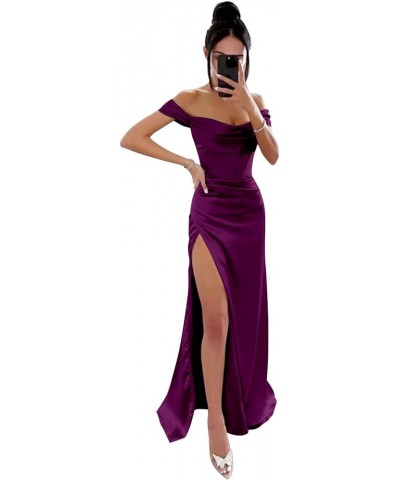 Women's Satin Prom Dress with Slit Off The Shoulder Mermaid Corset Evening Formal Party Gowns Plum $32.99 Dresses