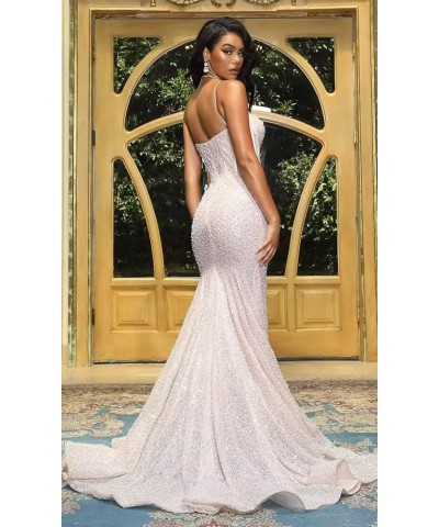 Women's Sequin Prom Dresses 2024 Mermaid Spaghetti Straps Long Sexy Formal Evening Party Gowns Turquoise $33.75 Dresses