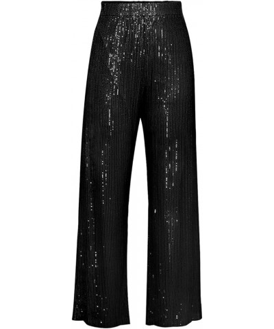 Women Glitter Pants Casual Loose Elastic High Waist Wide Leg Sparkle Sequin Long Pants Trousers Party Clubwear Black $15.11 P...