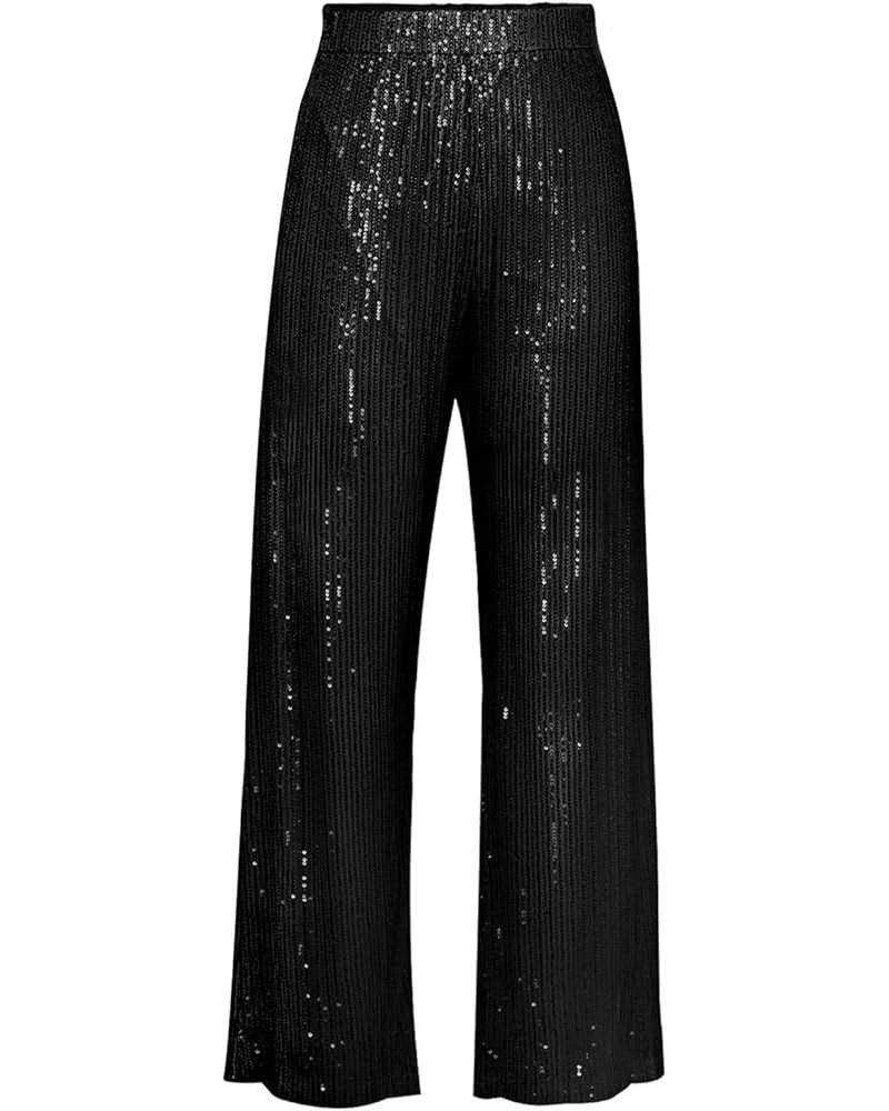 Women Glitter Pants Casual Loose Elastic High Waist Wide Leg Sparkle Sequin Long Pants Trousers Party Clubwear Black $15.11 P...