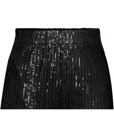 Women Glitter Pants Casual Loose Elastic High Waist Wide Leg Sparkle Sequin Long Pants Trousers Party Clubwear Black $15.11 P...