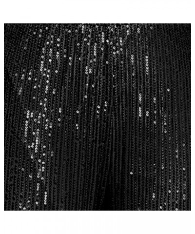 Women Glitter Pants Casual Loose Elastic High Waist Wide Leg Sparkle Sequin Long Pants Trousers Party Clubwear Black $15.11 P...