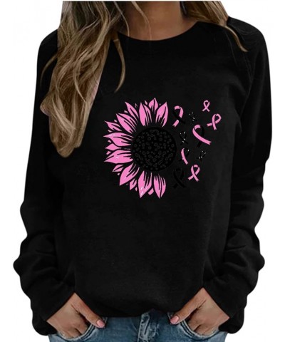 Breast Cancer Awareness Shirts for Women Pink Ribbon Print Crewneck Sweatshirt Womens Fall Fashion Clothes A19-black $7.22 Ho...