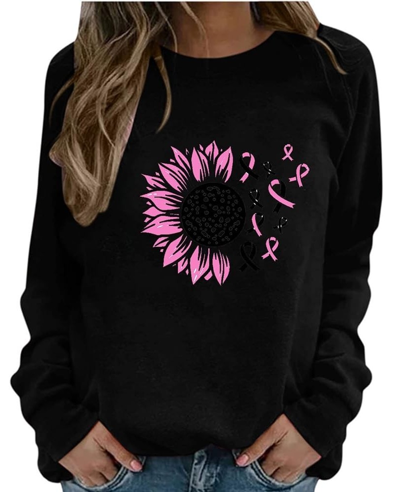 Breast Cancer Awareness Shirts for Women Pink Ribbon Print Crewneck Sweatshirt Womens Fall Fashion Clothes A19-black $7.22 Ho...