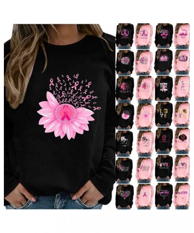 Breast Cancer Awareness Shirts for Women Pink Ribbon Print Crewneck Sweatshirt Womens Fall Fashion Clothes A19-black $7.22 Ho...