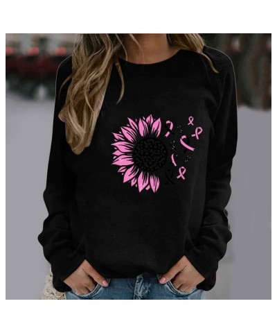 Breast Cancer Awareness Shirts for Women Pink Ribbon Print Crewneck Sweatshirt Womens Fall Fashion Clothes A19-black $7.22 Ho...