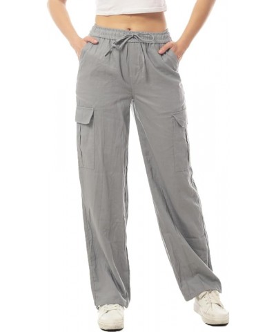 Women's Linen Cargo Pants Parachute Pants Summer Y2K Wide Leg Pants with Pockets C Grey $16.75 Pants