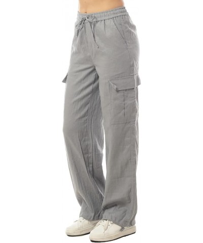 Women's Linen Cargo Pants Parachute Pants Summer Y2K Wide Leg Pants with Pockets C Grey $16.75 Pants