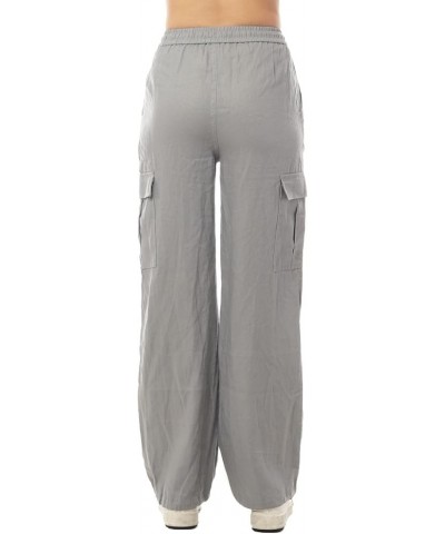 Women's Linen Cargo Pants Parachute Pants Summer Y2K Wide Leg Pants with Pockets C Grey $16.75 Pants