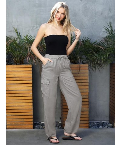 Women's Linen Cargo Pants Parachute Pants Summer Y2K Wide Leg Pants with Pockets C Grey $16.75 Pants