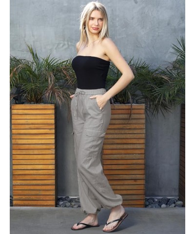 Women's Linen Cargo Pants Parachute Pants Summer Y2K Wide Leg Pants with Pockets C Grey $16.75 Pants