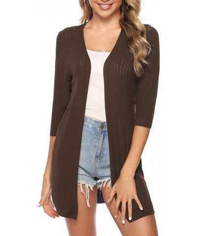 Women 3/4 Sleeve Lightweight Cardigan Sweater Open Front Knit Cardigan Loose Solid Duster Swimwear St-camel $11.50 Sweaters