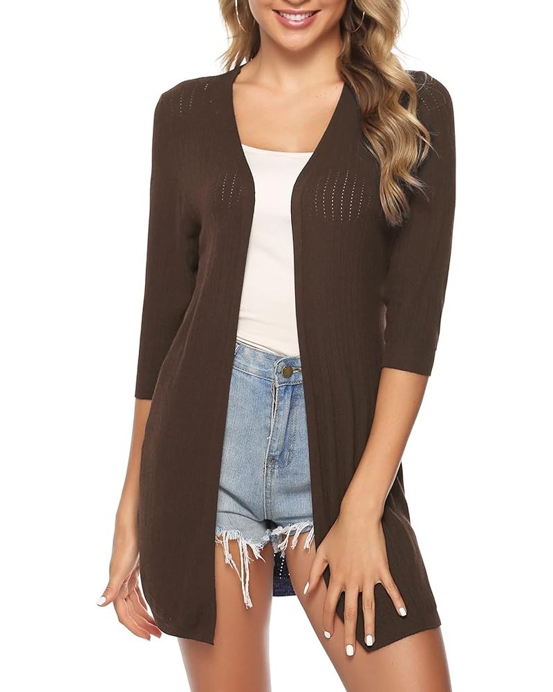 Women 3/4 Sleeve Lightweight Cardigan Sweater Open Front Knit Cardigan Loose Solid Duster Swimwear St-camel $11.50 Sweaters