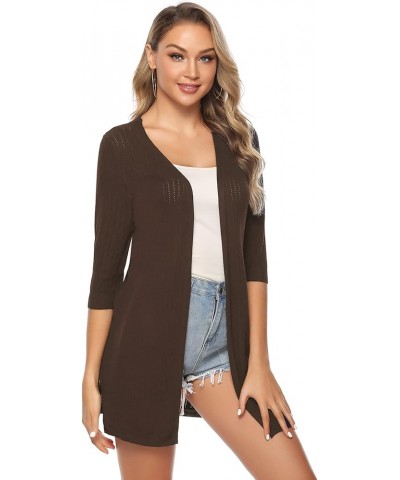 Women 3/4 Sleeve Lightweight Cardigan Sweater Open Front Knit Cardigan Loose Solid Duster Swimwear St-camel $11.50 Sweaters