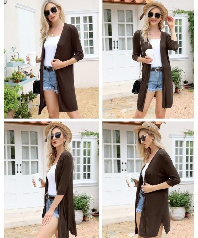 Women 3/4 Sleeve Lightweight Cardigan Sweater Open Front Knit Cardigan Loose Solid Duster Swimwear St-camel $11.50 Sweaters