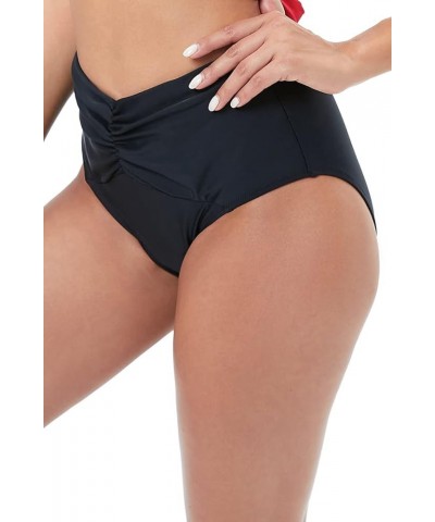 Women's High Waisted Bikini Bottoms Ruched Swim Briefs Full Coverage Swimsuit Bottoms Black-2 $13.33 Swimsuits