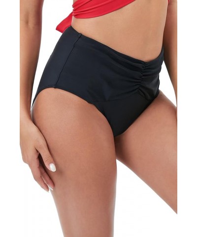 Women's High Waisted Bikini Bottoms Ruched Swim Briefs Full Coverage Swimsuit Bottoms Black-2 $13.33 Swimsuits