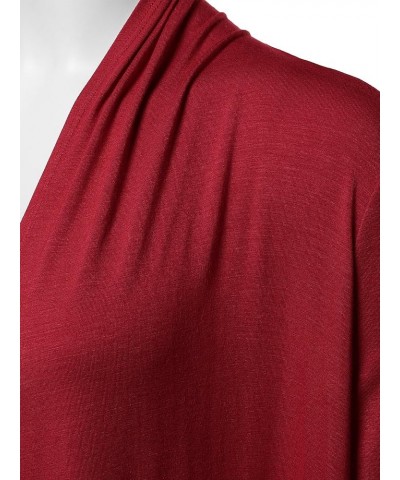 Women's Solid Jersey Knit Draped Open Front Short Sleeves Cardigan Fewcas0004 Red $14.30 Sweaters