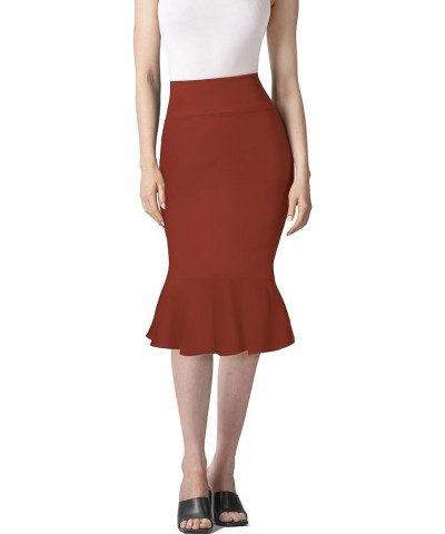 Womens Premium Nylon Ponte Stretch Office Fishtail Pencil Skirt High Waist Made in The USA Below Knee Rust-ksk45010-1073t $13...