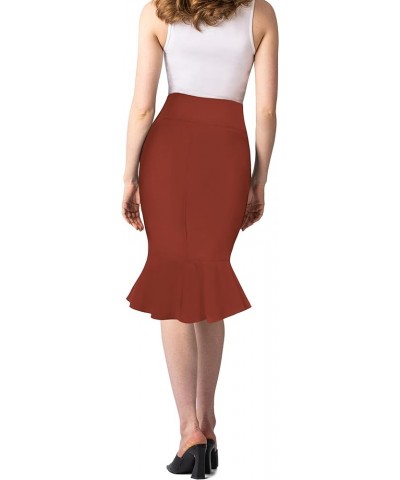 Womens Premium Nylon Ponte Stretch Office Fishtail Pencil Skirt High Waist Made in The USA Below Knee Rust-ksk45010-1073t $13...