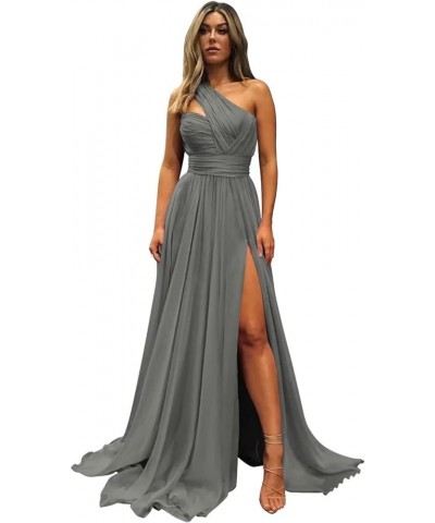 Women's One Shoulder Bridesmaid Dresses for Wedding Slit Pleated Chiffon Formal Evening Gowns with Pockets. Grey $30.79 Dresses