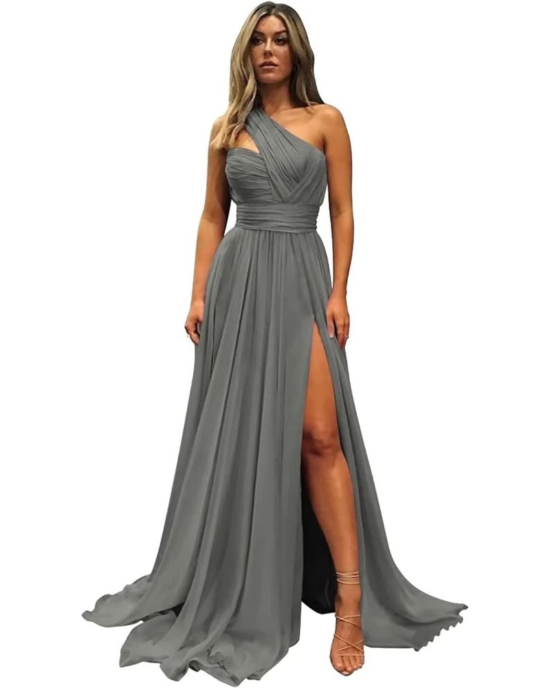 Women's One Shoulder Bridesmaid Dresses for Wedding Slit Pleated Chiffon Formal Evening Gowns with Pockets. Grey $30.79 Dresses