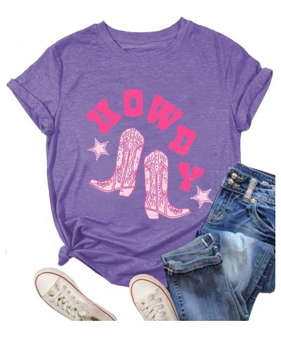 Howdy Shirt for Women Vintage Rodeo Cowgirl Graphic T-Shirt Western Country Concert Tee Tops Purple $12.41 T-Shirts