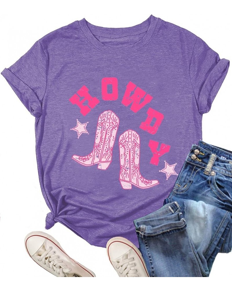 Howdy Shirt for Women Vintage Rodeo Cowgirl Graphic T-Shirt Western Country Concert Tee Tops Purple $12.41 T-Shirts