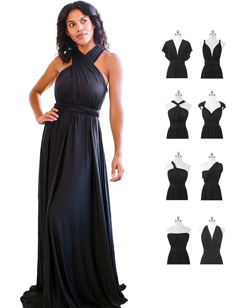 Women's Infinity Bridesmaid Dress with Bandeau top Evening Transformer Maxi Regular and Plus Size Black $21.63 Dresses