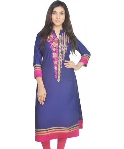 Indian Women's Embroidered Rayon Kurti Top Royal Blue-pink $15.65 Tops