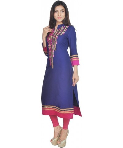 Indian Women's Embroidered Rayon Kurti Top Royal Blue-pink $15.65 Tops