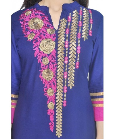 Indian Women's Embroidered Rayon Kurti Top Royal Blue-pink $15.65 Tops