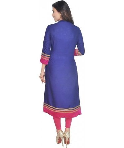 Indian Women's Embroidered Rayon Kurti Top Royal Blue-pink $15.65 Tops