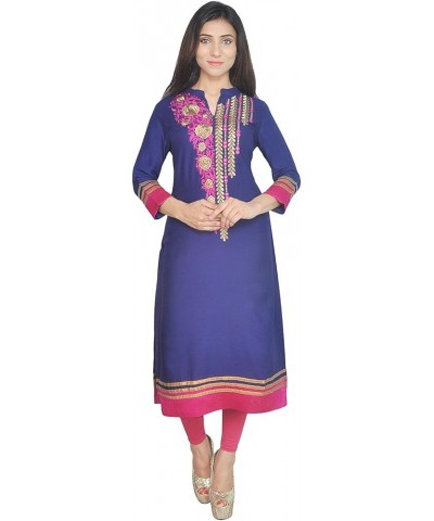 Indian Women's Embroidered Rayon Kurti Top Royal Blue-pink $15.65 Tops