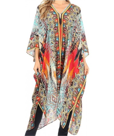 Alvita Women's V Neck Beach Dress Top Caftan Cover up with Rhinestones Am107-multi $23.97 Swimsuits