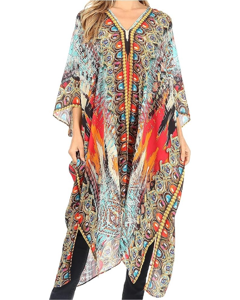 Alvita Women's V Neck Beach Dress Top Caftan Cover up with Rhinestones Am107-multi $23.97 Swimsuits