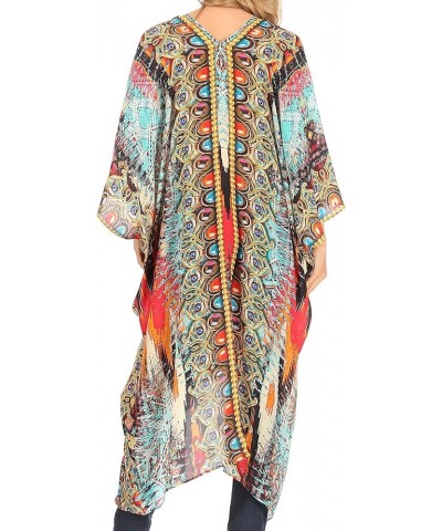 Alvita Women's V Neck Beach Dress Top Caftan Cover up with Rhinestones Am107-multi $23.97 Swimsuits