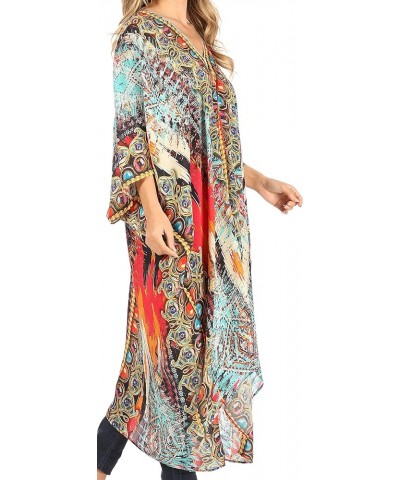 Alvita Women's V Neck Beach Dress Top Caftan Cover up with Rhinestones Am107-multi $23.97 Swimsuits